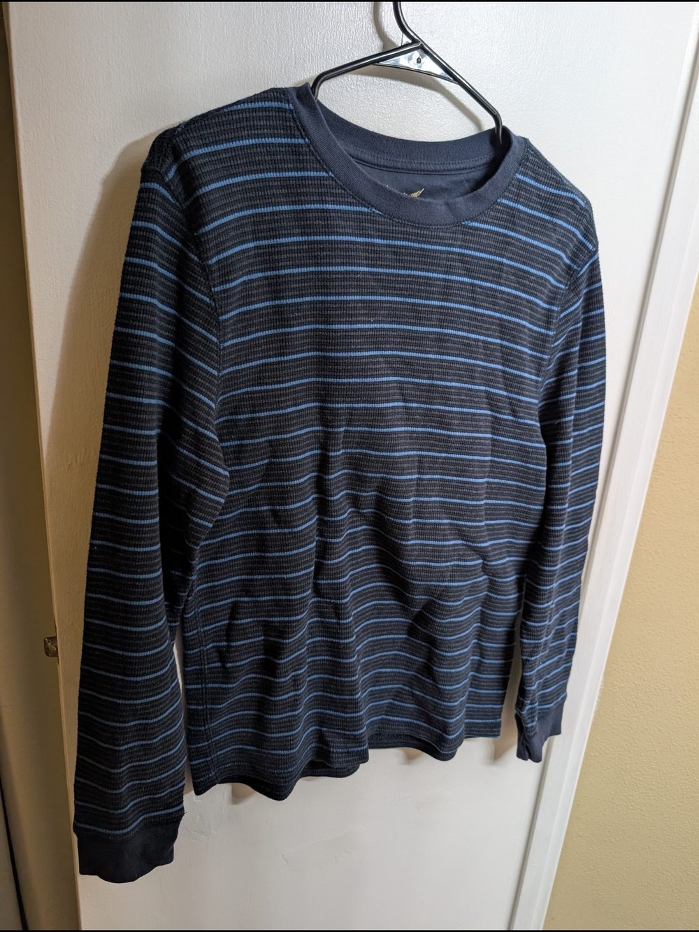 Faded Glory Navy and Light Blue Striped Long-Sleeve Crewneck